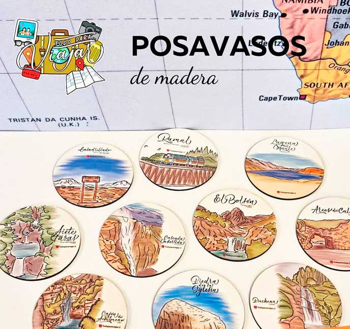 Set seis posavasos rueda de gobierno de madera y bronce